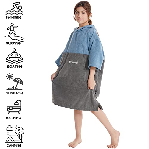 Hiturbo Kids Changing Towel Hoodie: Absorbent Quick Dry Surf Poncho, 3/4 Sleeve Microfiber Bath Towels for Beach Pool (Blue/Gray) - Image 4