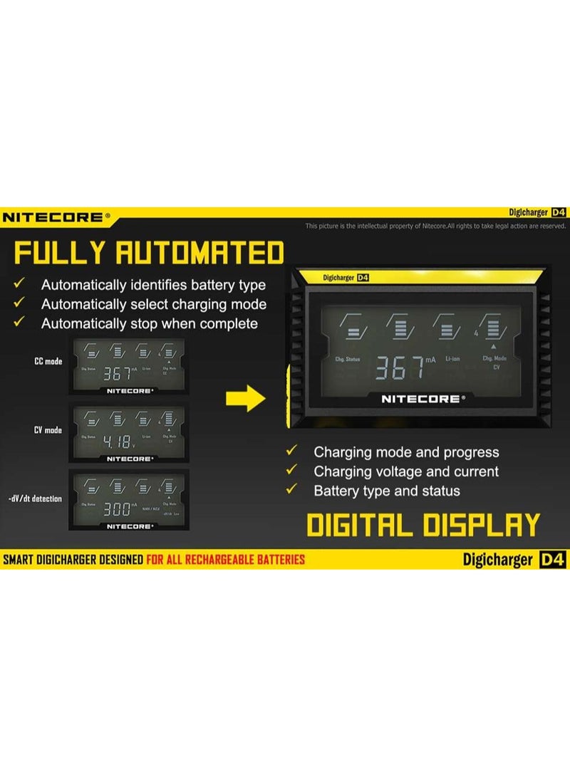 نايت كور ⭐ شاحن بطارية ديجيتال ماركة Nitecore D4 شاحن ذكي بشاشة LCD شاحن بطارية ليثيوم أيون 18650 14500 16340 26650 AAA AA شاحن بطارية - Image 3