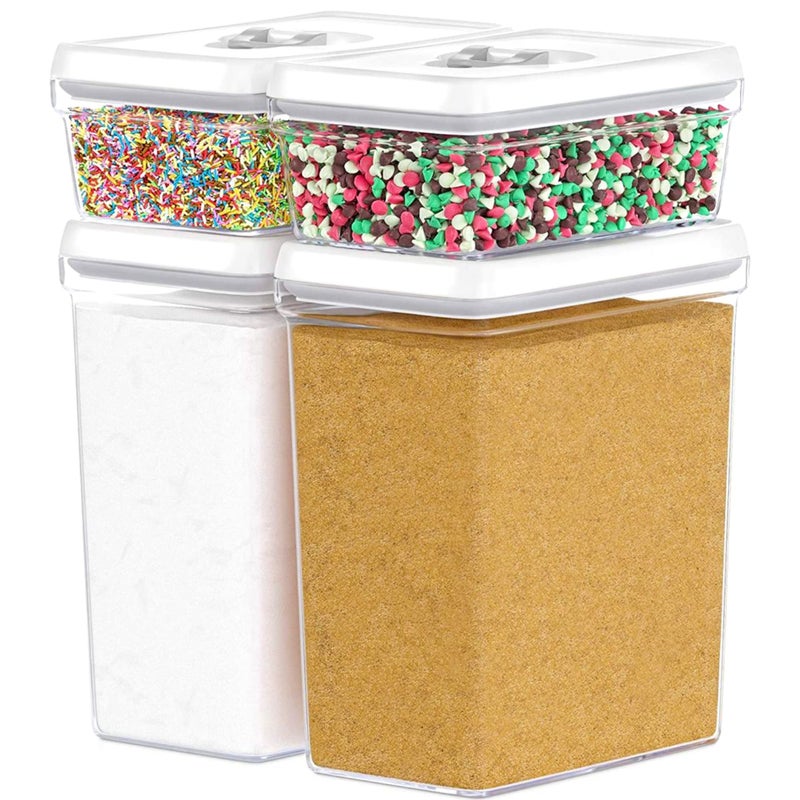 DWLLZA KITCHEN Large Airtight Food Storage Containers  Clear Plastic Bulk Food Pantry  Kitchen Storage Containers for Flour Sugar and Baking Supplies 4 Pcs BPAFree Keeps Fresh  Dry White