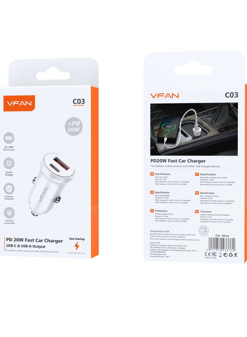 VFAN 30W Dual Port Fast Car Charger C03-Black - Image 2
