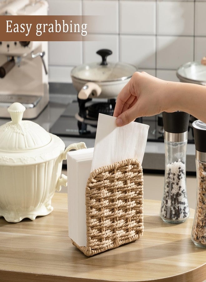 Threehoney Woven Rattan Wicker Upright Napkin Holders for Table Standing Paper Dispenser for Guest Restaurant Kitchen Bathroom Room Cocktail Decoration Indoor & Outdoor Party Use(Classic,Flaxen) - Image 3