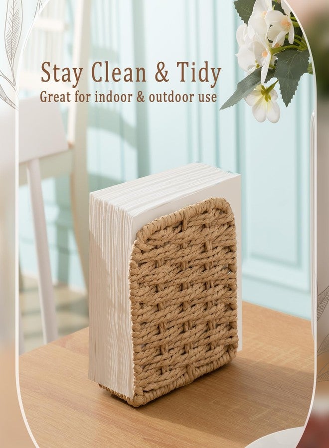 Threehoney Woven Rattan Wicker Upright Napkin Holders for Table Standing Paper Dispenser for Guest Restaurant Kitchen Bathroom Room Cocktail Decoration Indoor & Outdoor Party Use(Classic,Flaxen) - Image 4