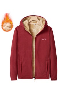 Generic Mens Fleece-Lined Hooded Cardigan Warm Casual Plus Size Wine red  - Image 1