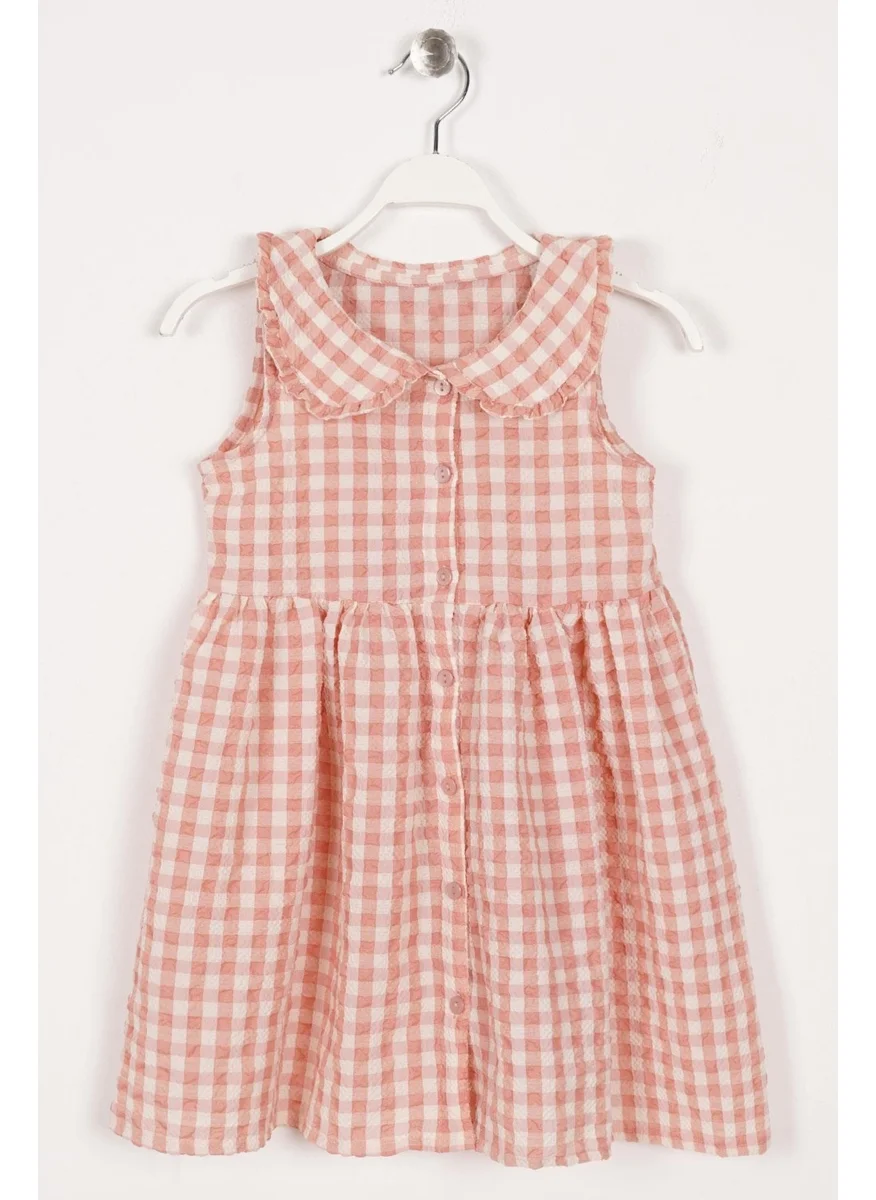 وي وي Baby Collar Zero Sleeve Buttoned Baby Collar Powder Color Girl Dress