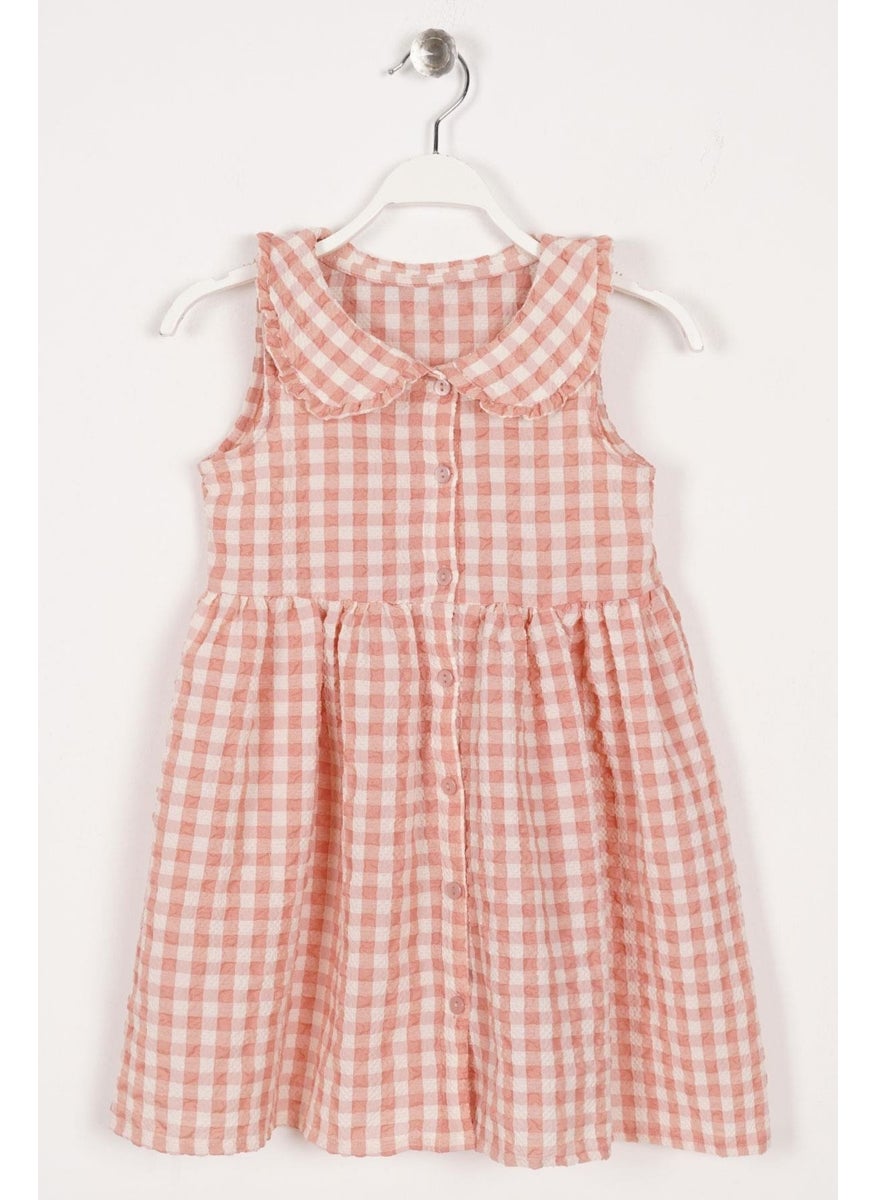 WEWE Baby Collar Zero Sleeve Buttoned Baby Collar Powder Color Girl Dress  - Image 1
