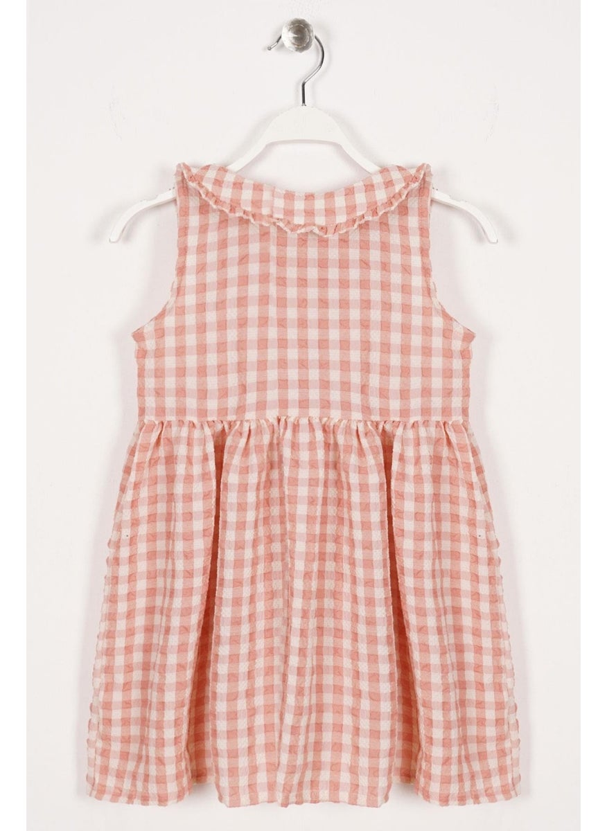 WEWE Baby Collar Zero Sleeve Buttoned Baby Collar Powder Color Girl Dress  - Image 3