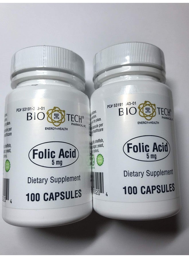 Bio-Tech Pharmacal Folic Acid 5mg - BioTech Pharmacal - 100 Capsules - Pack of 2 - Image 1
