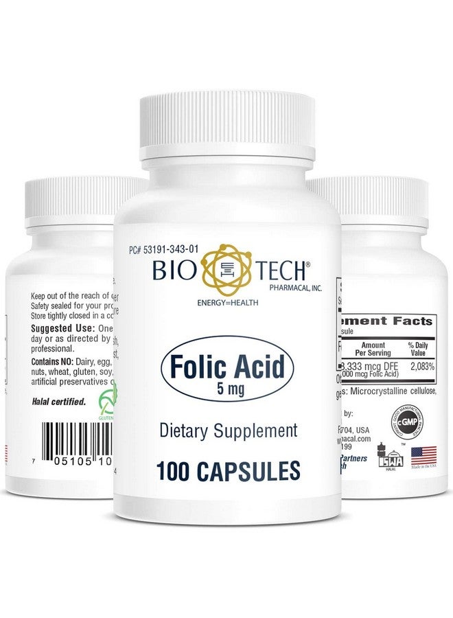 Bio-Tech Pharmacal Folic Acid 5mg - BioTech Pharmacal - 100 Capsules - Pack of 2 - Image 2
