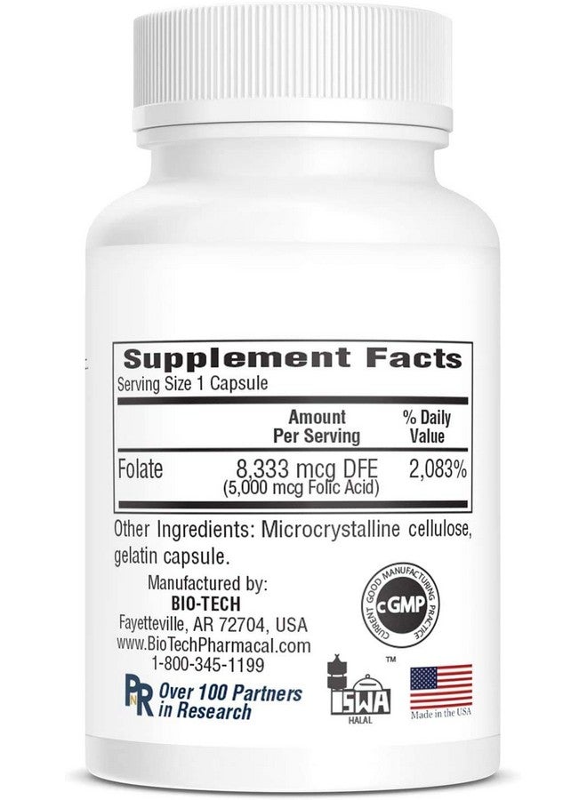 Bio-Tech Pharmacal Folic Acid 5mg - BioTech Pharmacal - 100 Capsules - Pack of 2 - Image 4