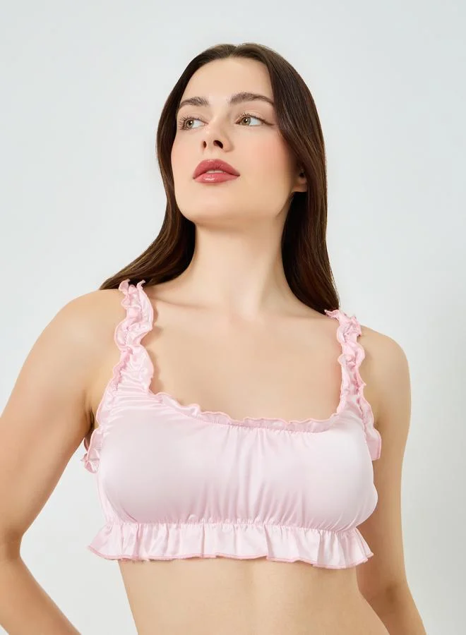 ستايلي طقم براليت ساتان بياقة مربعة وشورت بكشكش