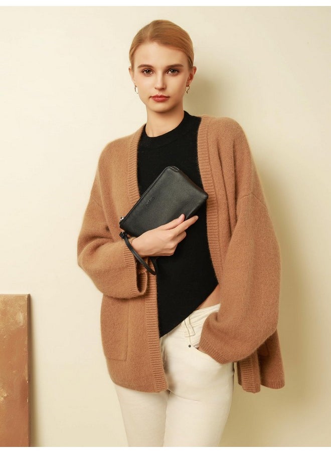 befen Black Genuine Leather Wristlet Clutch Purses For Women Cell Phone Wallets Ladies Slim Corner Zipper Handbags With Strap  - Image 2