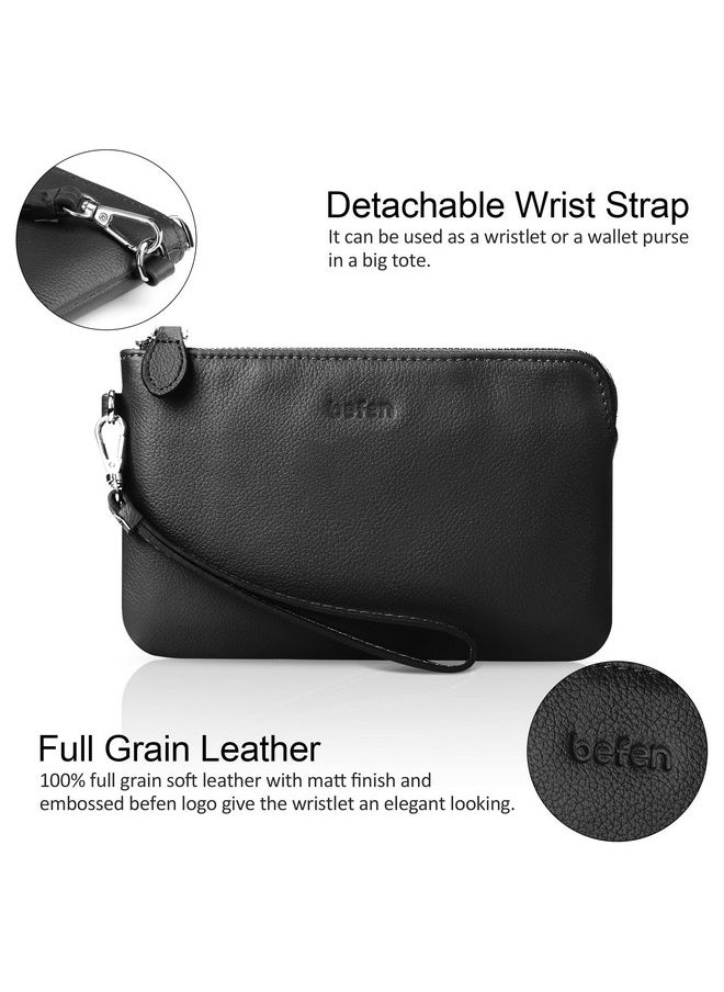 befen Black Genuine Leather Wristlet Clutch Purses For Women Cell Phone Wallets Ladies Slim Corner Zipper Handbags With Strap  - Image 5