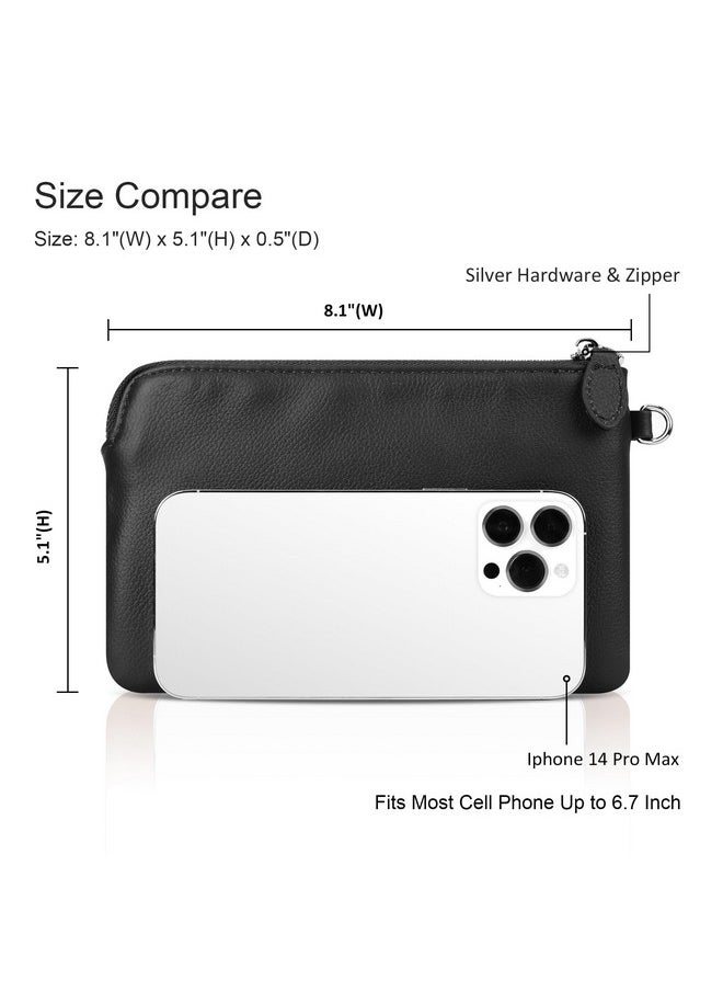 befen Black Genuine Leather Wristlet Clutch Purses For Women Cell Phone Wallets Ladies Slim Corner Zipper Handbags With Strap  - Image 4