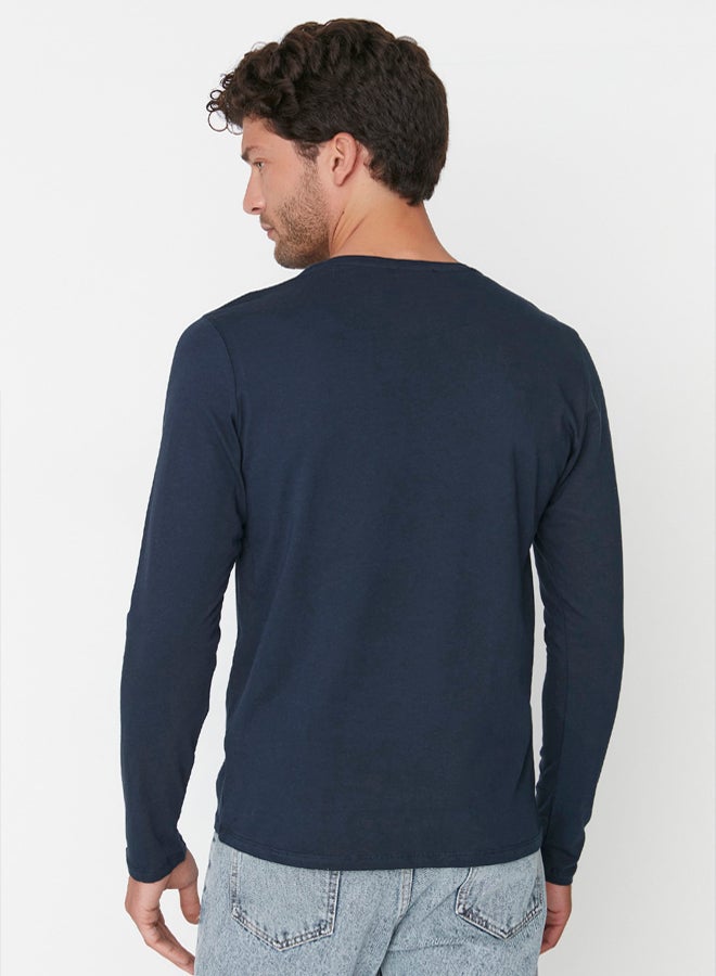 trendyol Navy Blue Basic Regular Cut Crew Neck Long Sleeve 100% Cotton T-Shirt TMNAW21TS0208 - Image 4
