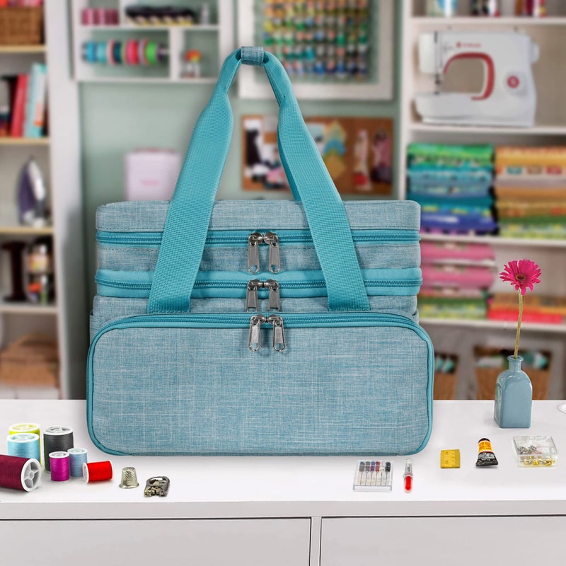 SINGER Sewing Accessories Organizer (Bag Only) â€“ Double Layer Portable Sewing Storage Bag | 2 Detachable Pouches and 18 Compartments, Large Sewing Supplies & Crafting Carry-all (Teal) - Image 5