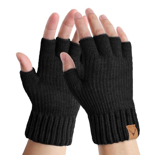 LADES Fingerless Gloves Thermal Winter Gloves Warm Knitted Half Finger Gloves Mittens for Men Women Typing Driving Working - Image 1