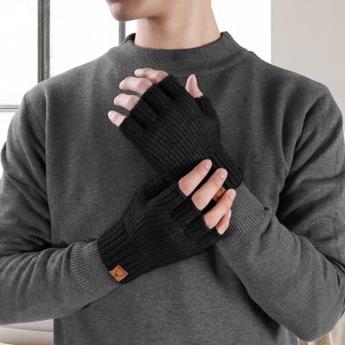 LADES Fingerless Gloves Thermal Winter Gloves Warm Knitted Half Finger Gloves Mittens for Men Women Typing Driving Working - Image 2