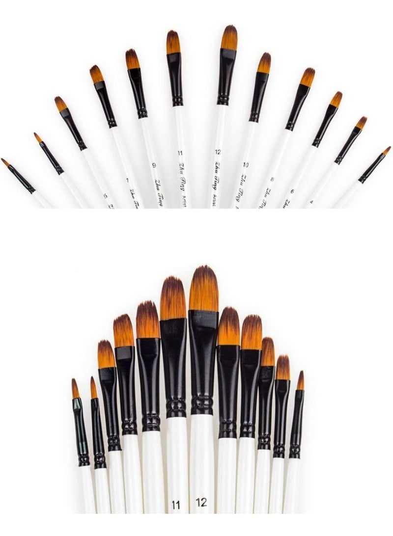 Keep Smiling Nylon Paint Brush Set Pack Of 24 - Flat Artist Brushes with Waterproof Rainbow Handles for Watercolor, Acrylic, Oil & Poster Paints - Image 4