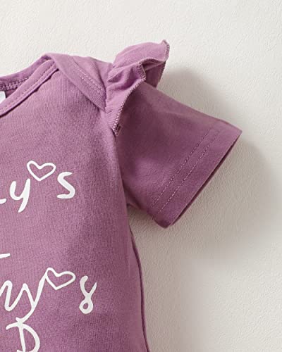 SODLON Baby Girl Clothes 0 3 Months Summer Newborn Girl Clothes Infant Outfits Ruffle Romper Floral Bell Bottoms Pants Gifts Stuff Cute Baby Clothes for Girls Dark Purple - Image 3