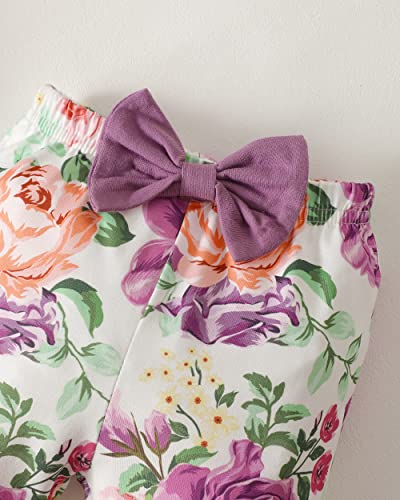 SODLON Baby Girl Clothes 0 3 Months Summer Newborn Girl Clothes Infant Outfits Ruffle Romper Floral Bell Bottoms Pants Gifts Stuff Cute Baby Clothes for Girls Dark Purple - Image 5
