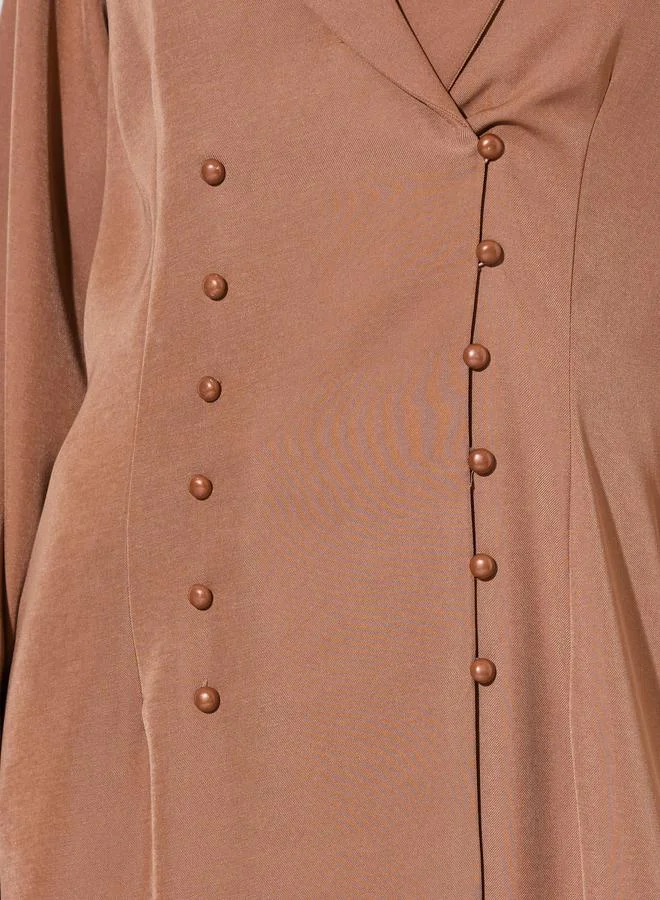 Amirah  Brown Solid Double Breasted Abaya with Button Fastening for Women | Best Price UAE