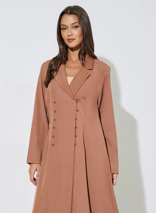 Amirah  Brown Solid Double Breasted Abaya with Button Fastening for Women | Best Price UAE