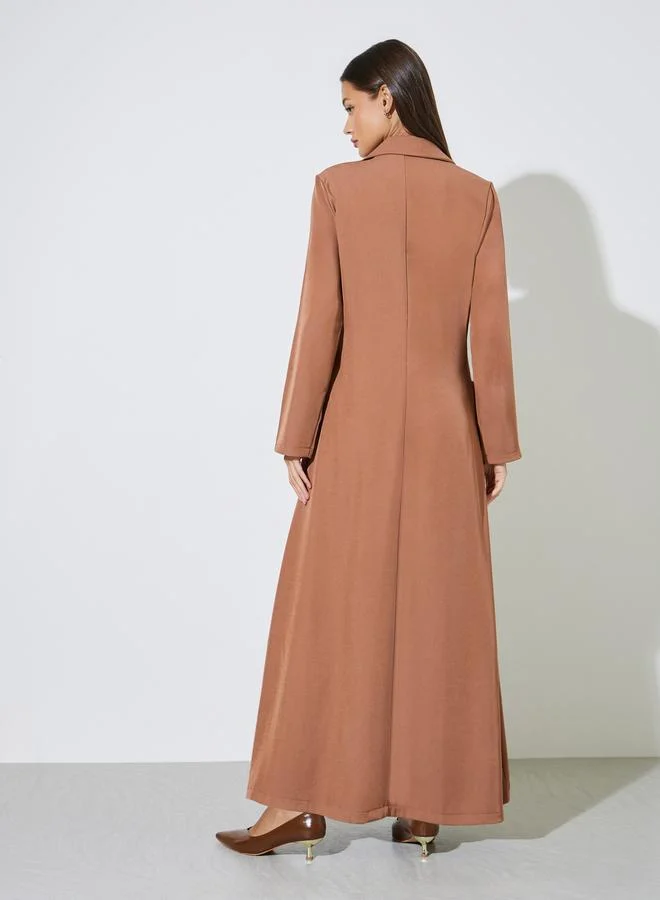 Amirah  Brown Solid Double Breasted Abaya with Button Fastening for Women | Best Price UAE