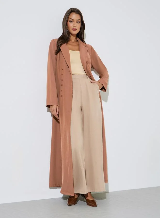 Brown Solid Double Breasted Abaya with Button Fastening
