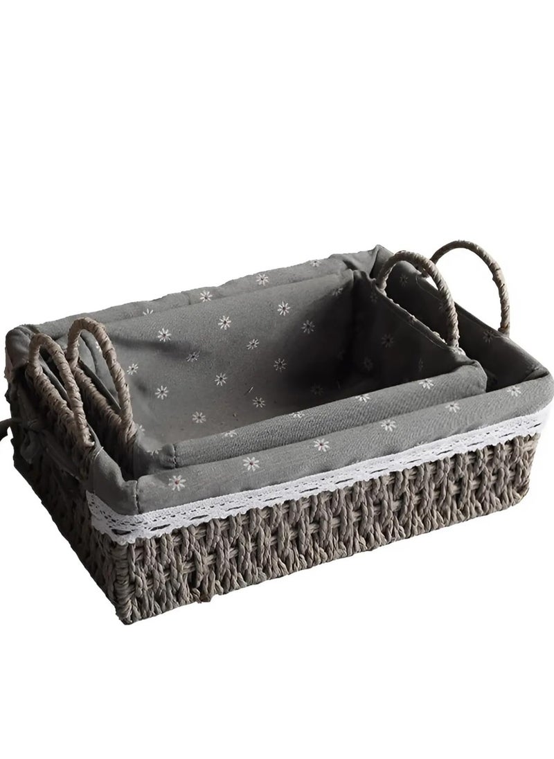 Cozy Nest - Set of 2 Eco-Friendly Handwoven Storage Baskets with Handles – Durable Rectangular Woven Bins with Sturdy Plastic Frame and Removable Fabric Liners, Home Organization for Living Room, Bedroom, Bathroom, and Nursery – Grey - Image 1