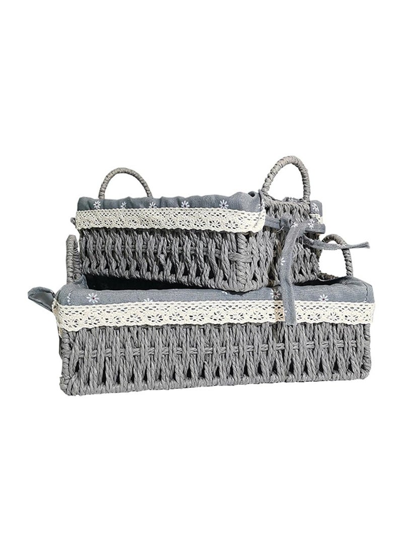 Cozy Nest - Set of 2 Eco-Friendly Handwoven Storage Baskets with Handles – Durable Rectangular Woven Bins with Sturdy Plastic Frame and Removable Fabric Liners, Home Organization for Living Room, Bedroom, Bathroom, and Nursery – Grey - Image 1