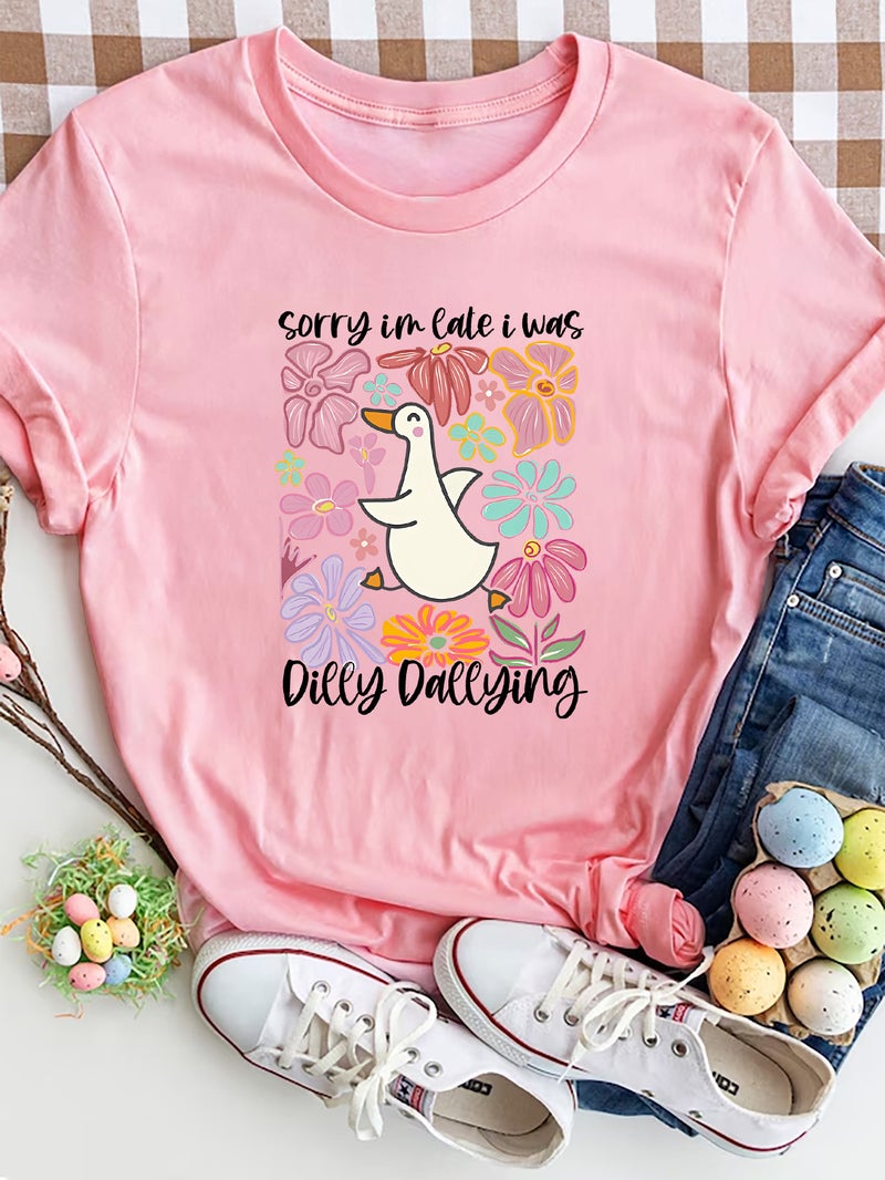 Independent Station Women'S Tops Round Neck Cartoon Printed Short-Sleeved T-Shirt-M - Image 1