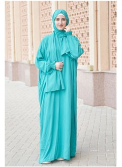 DAMAS COLLECTION P104-One piece prayer dress for women made from cotton blend with the attached scarf and pocket available in tow size- one piece prayer abaya with the attached scarf -prayer clothes women  - Image 1