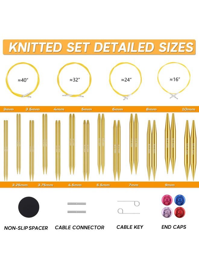 Stithoo Interchangeable Circular Knitting Needles Set, 13 Pairs (3mm-10mm) US 2.5-15 with 16, 24, 32, 40 Inch Cables, Accessories and Case for Knitting Hats, Sweaters, Shawls, Blankets - Image 2