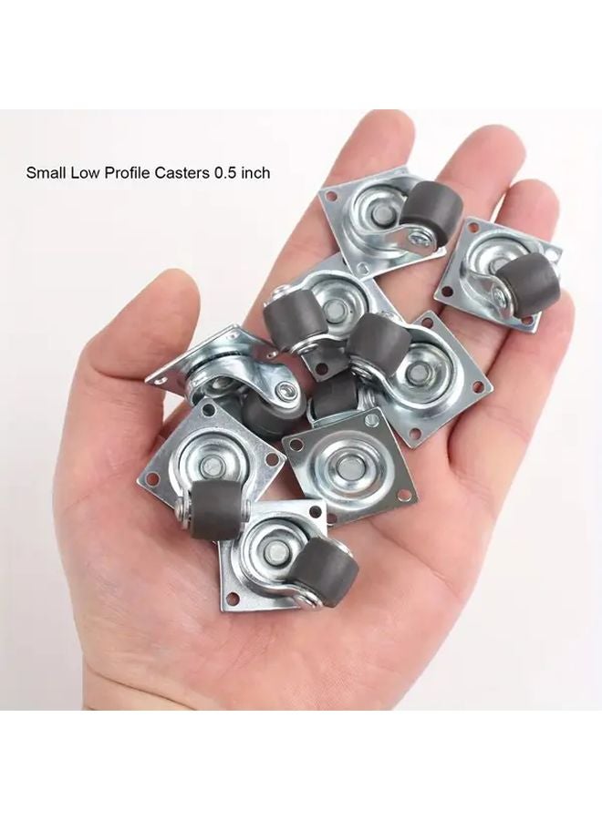 8 قطع عجلات دوارة صغيرة 0.5 بوصة ذاتية اللصق منخفضة المظهر من المطاط مع لوحة فولاذية - Image 2