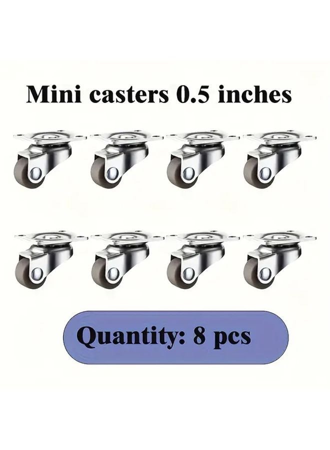 8 قطع عجلات دوارة صغيرة 0.5 بوصة ذاتية اللصق منخفضة المظهر من المطاط مع لوحة فولاذية - Image 1