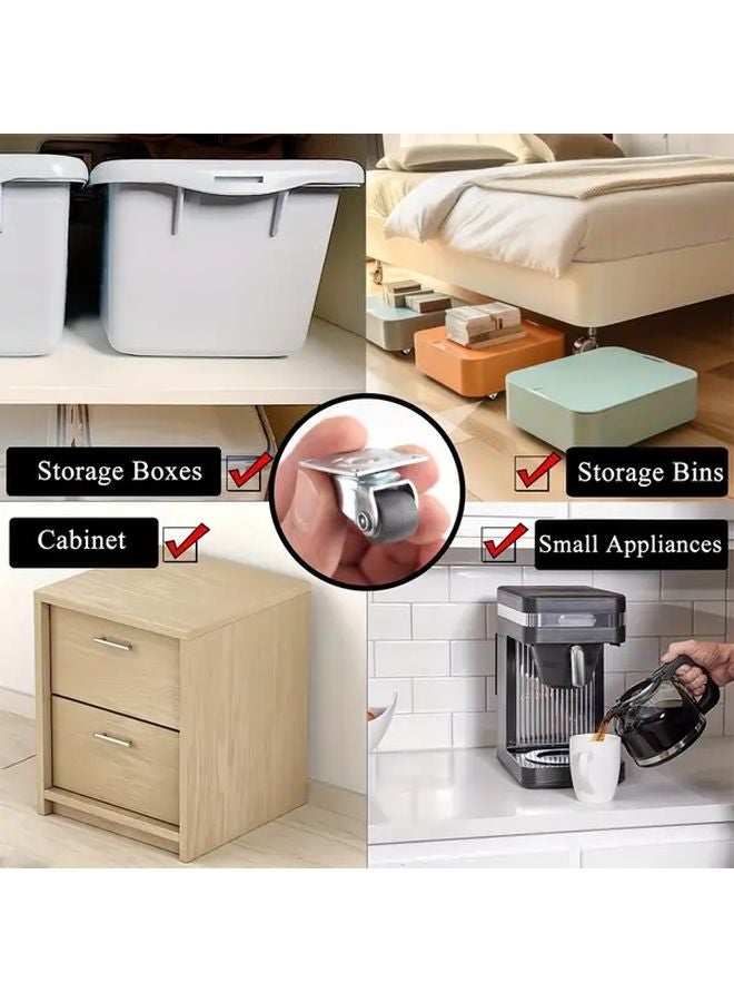 8 قطع عجلات دوارة صغيرة 0.5 بوصة ذاتية اللصق منخفضة المظهر من المطاط مع لوحة فولاذية - Image 3