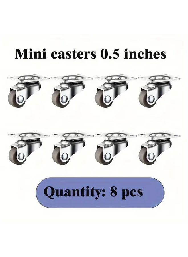 8 قطع عجلات دوارة صغيرة 0.5 بوصة ذاتية اللصق منخفضة المظهر من المطاط مع لوحة فولاذية - Image 4