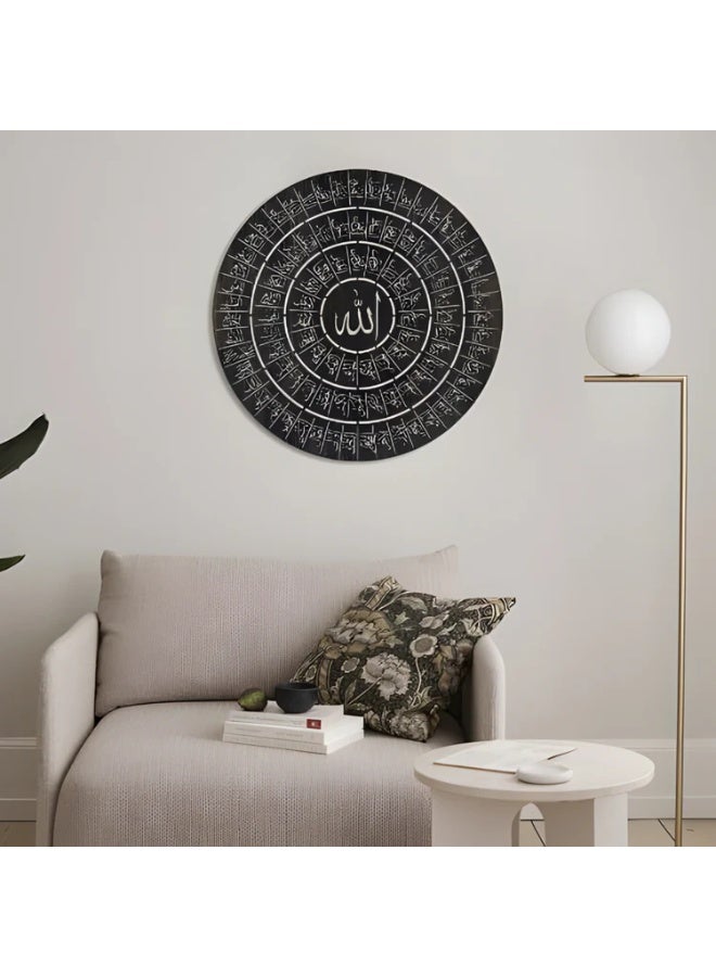 EMAAZZ LLC Asma Ul Husna Round Frame – 70×60 cm Black Acrylic Islamic Wall Art | 99 Names of Allah Arabic Calligraphy Decor | Muslim Home Decoration & Spiritual Gift (black) - Image 1