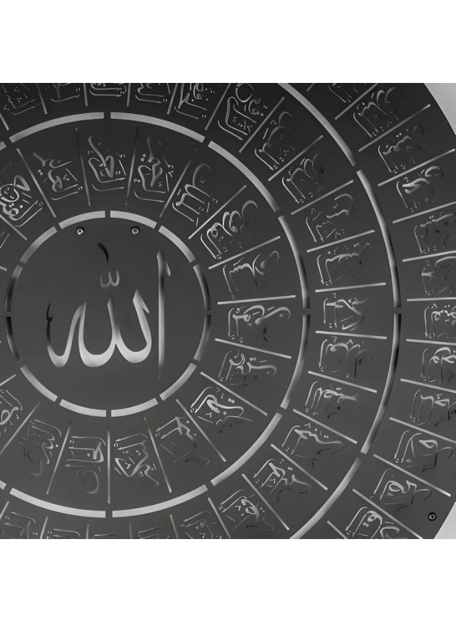 EMAAZZ LLC Asma Ul Husna Round Frame – 70×60 cm Black Acrylic Islamic Wall Art | 99 Names of Allah Arabic Calligraphy Decor | Muslim Home Decoration & Spiritual Gift (black) - Image 2