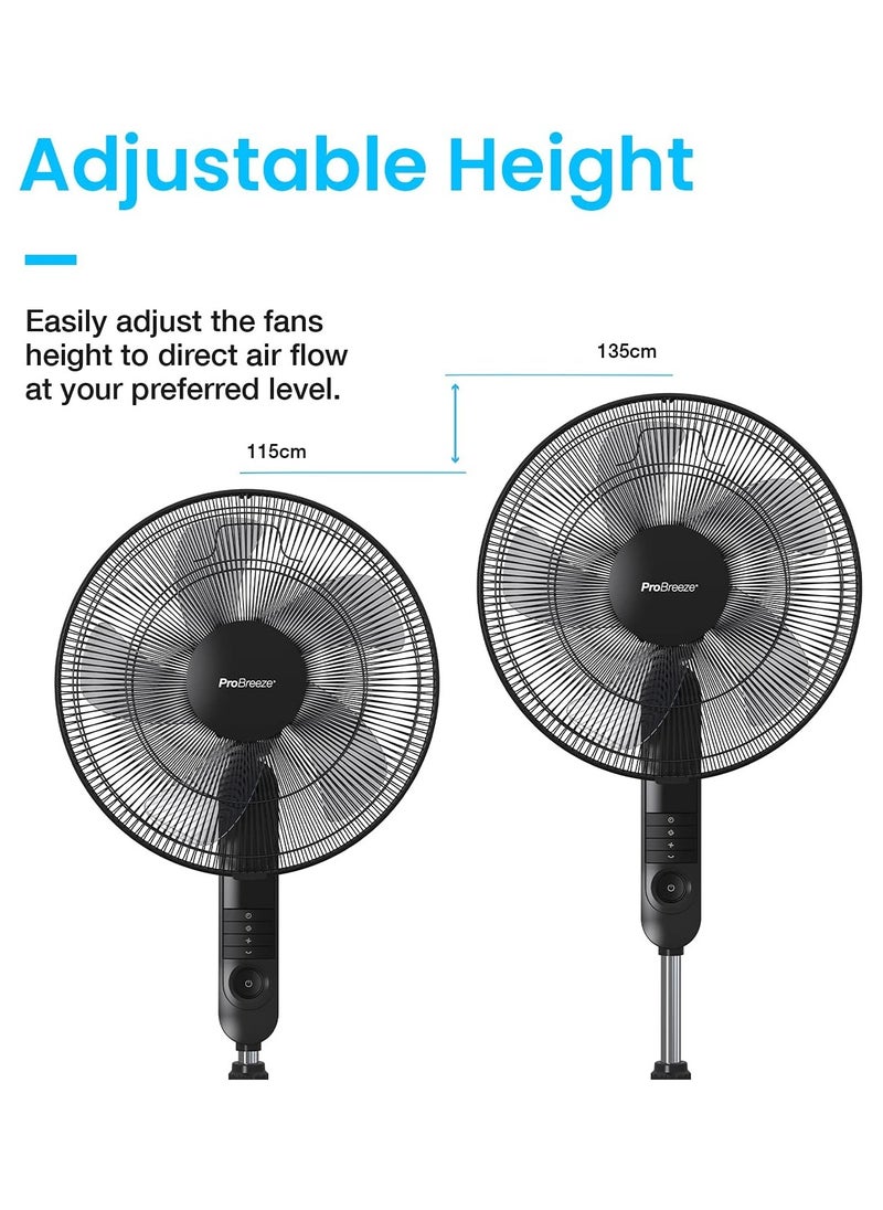 Pro Breeze - Pro Breeze 16-Inch Pedestal Fan with Remote Control and LED Display, 4 Operational Modes, 80° Oscillation, Adjustable Height & Pivoting Fan Head, Perfect for Homes, Offices and Bedrooms - Black - Image 1
