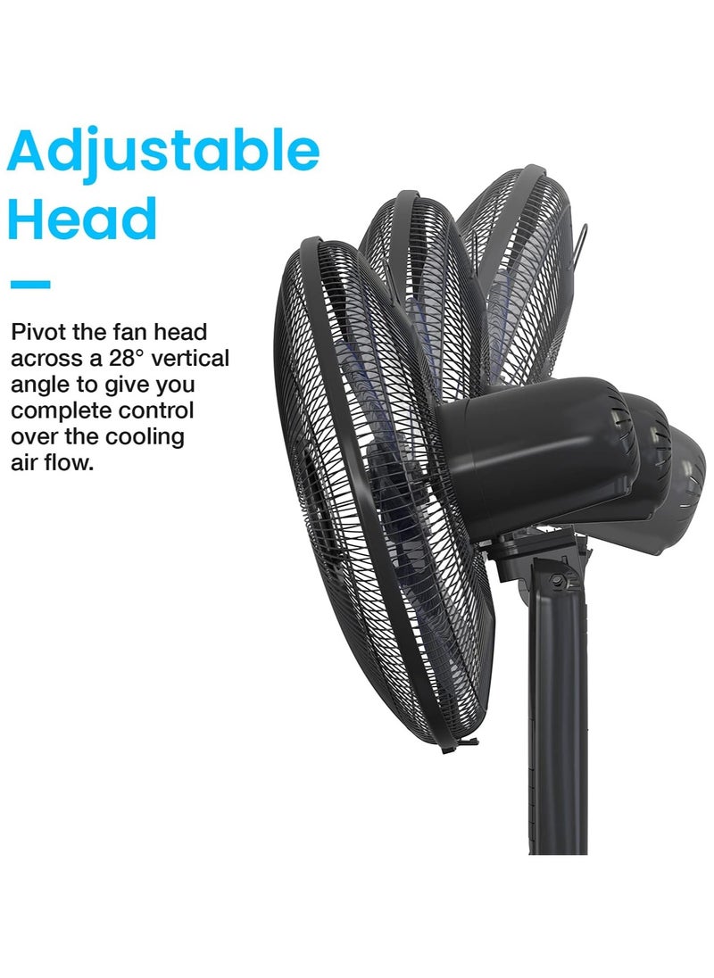 Pro Breeze - Pro Breeze 16-Inch Pedestal Fan with Remote Control and LED Display, 4 Operational Modes, 80° Oscillation, Adjustable Height & Pivoting Fan Head, Perfect for Homes, Offices and Bedrooms - Black - Image 1