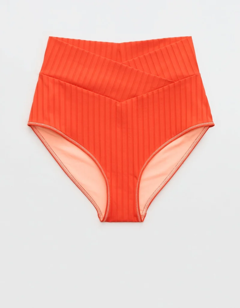 Aerie  Aerie Ribbed High Waisted Full Coverage Bikini Bottom for Women | Best Price UAE