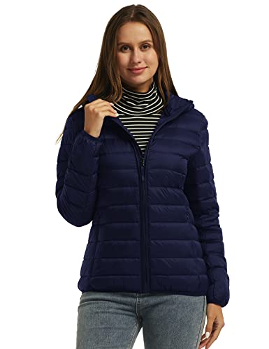 wantdo Women's Hooded Packable Ultra Light Weight Short Down Jacket Navy Medium - Image 3