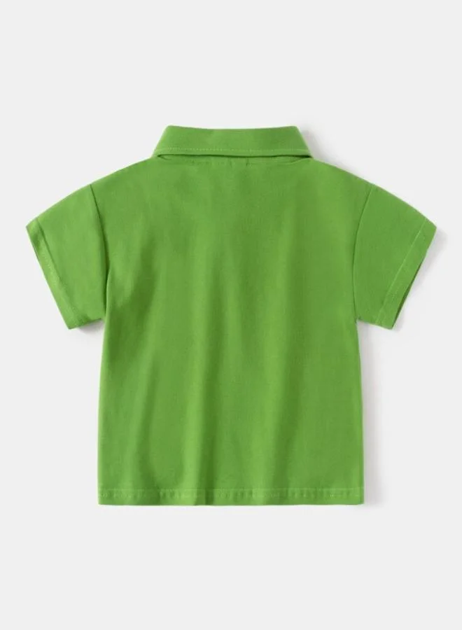 يونيكي Green Polo Collar Short Sleeve Applique Tshirt & Shorts