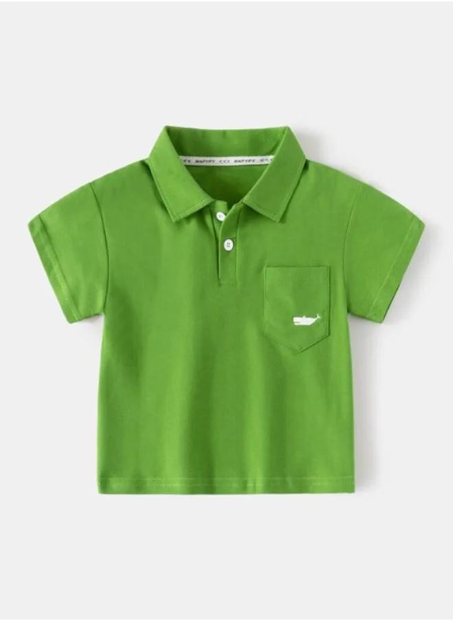 يونيكي Green Polo Collar Short Sleeve Applique Tshirt & Shorts