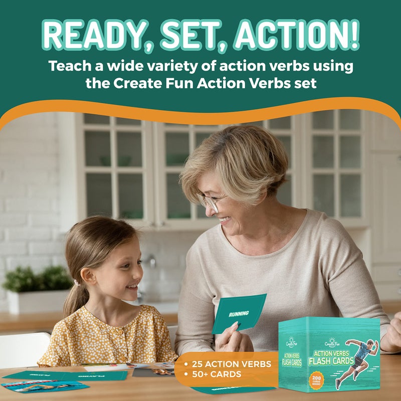 CreateFun 200 Action Verbs Flash Cards  Vocabulary Builder Educational Photo Cards for Speech Therapy ESL  Homeschooling  Realistic Diverse Pictures for Kids  Adults with Autism Dementia Aphasia SLP - Image 3