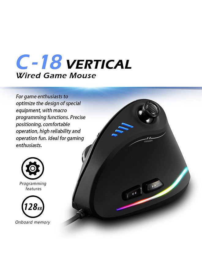 ZELOTES - C-18 Vertical Wired Gaming Mouse 11 Programmable Buttons Adjustable 10000DPI Laser Engine RGB Light Belt 128KB On-board Memory - Image 1