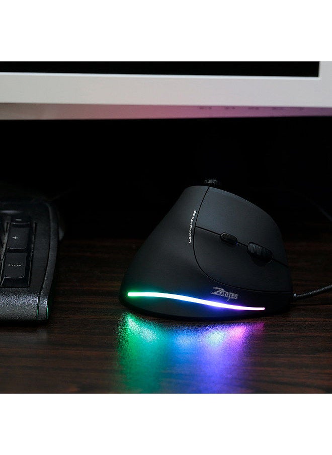 ZELOTES - C-18 Vertical Wired Gaming Mouse 11 Programmable Buttons Adjustable 10000DPI Laser Engine RGB Light Belt 128KB On-board Memory - Image 1