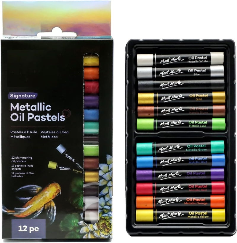 HOMENITY® - Metallic Oil Pastels 12pc Vibrant and Buttery, for Blending, Layering & Shading, (Set of 12, Metallic Shades) - Image 1