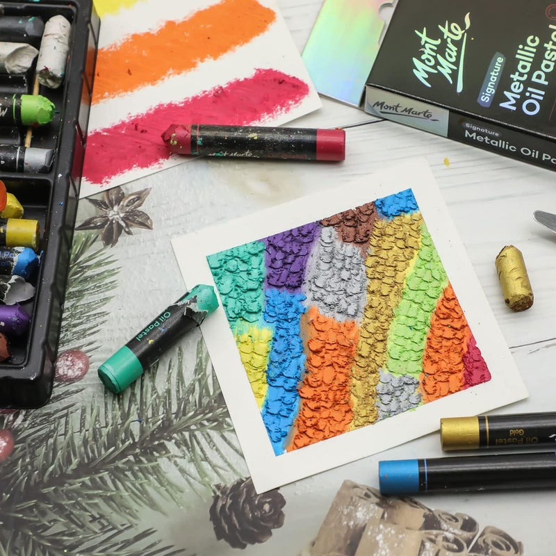 HOMENITY® - Metallic Oil Pastels 12pc Vibrant and Buttery, for Blending, Layering & Shading, (Set of 12, Metallic Shades) - Image 2